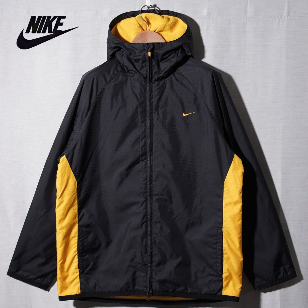 00 s ナイキ NIKE フリース ナイロンジャケット XL ブラック イエロー クライマフィット CLIMA-FIT ロゴ刺繍 ラグラン オーバーサイズ ストリート スポーツミックス 古着 N 520