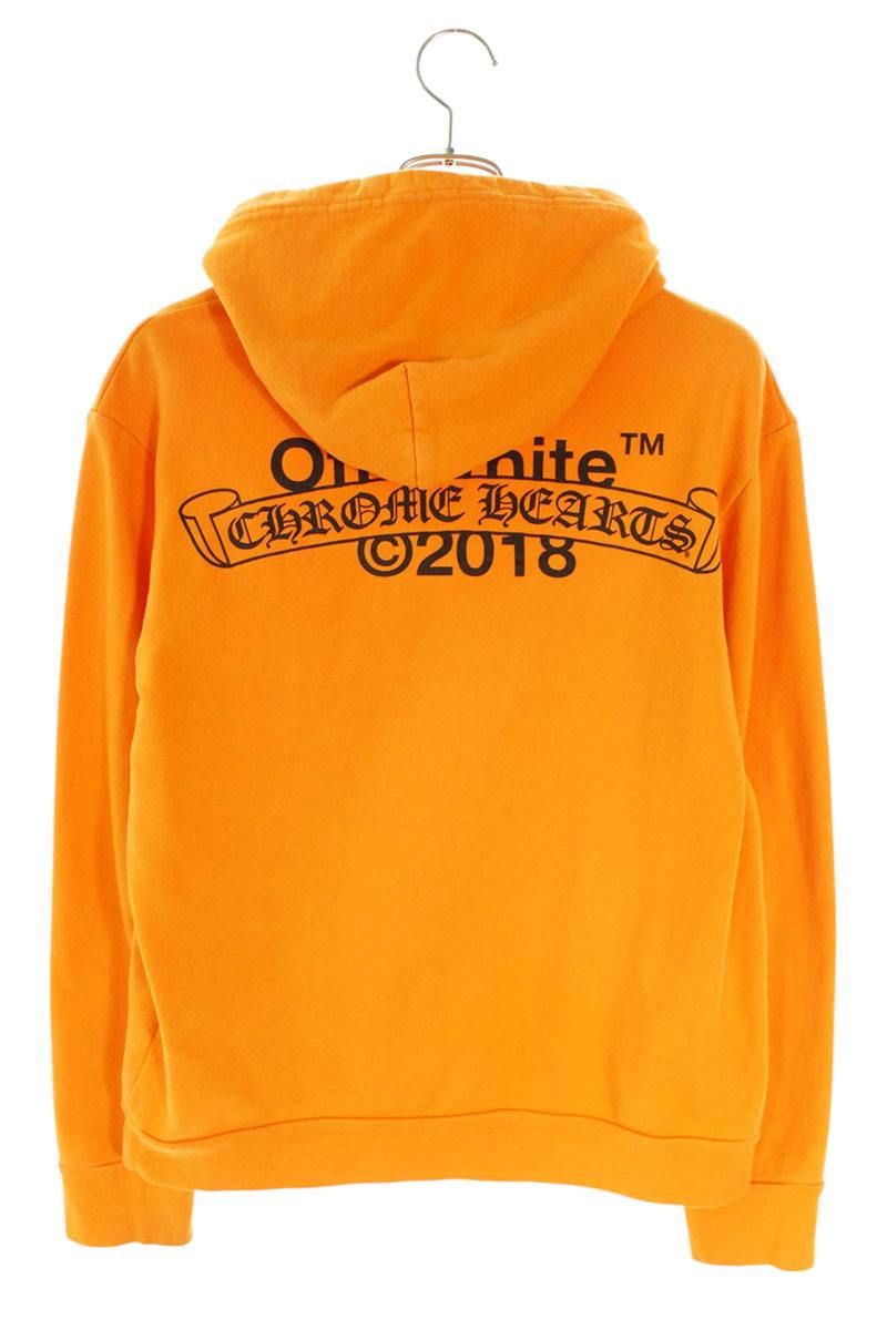 クロムハーツ  オフホワイト サイズ:M  HD PLVR V OFF WHITE ロゴバックプリントプルオーバーパーカー 中古 NO05 クロムハーツ ×オフホワイト OFF-WHITE HD PLVR V OFF WHITE ロゴ
