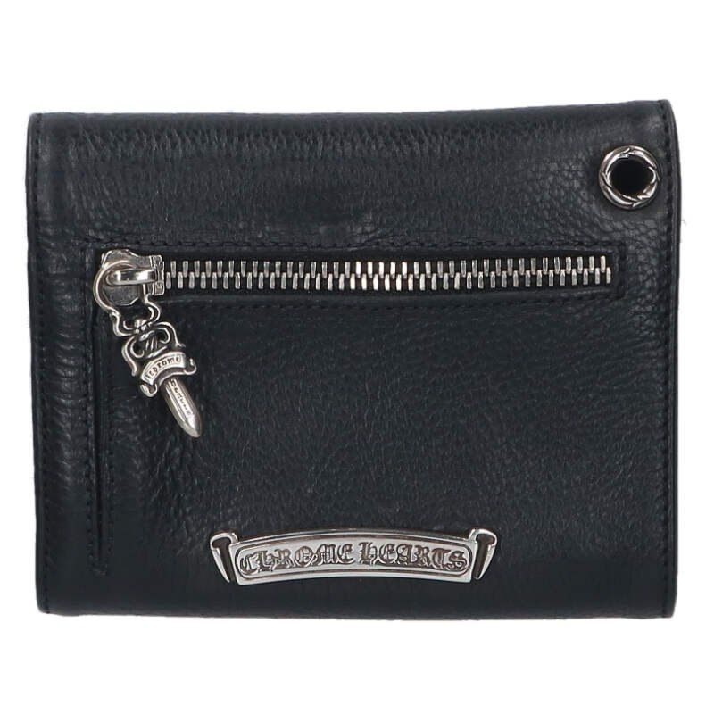 クロムハーツ   WAVE MINI ウェーブミニ クロスボールボタンレザーウォレット財布 中古 SJ02 クロムハーツ WAVE MINI/ウェーブミニ クロスボールボタンレザー