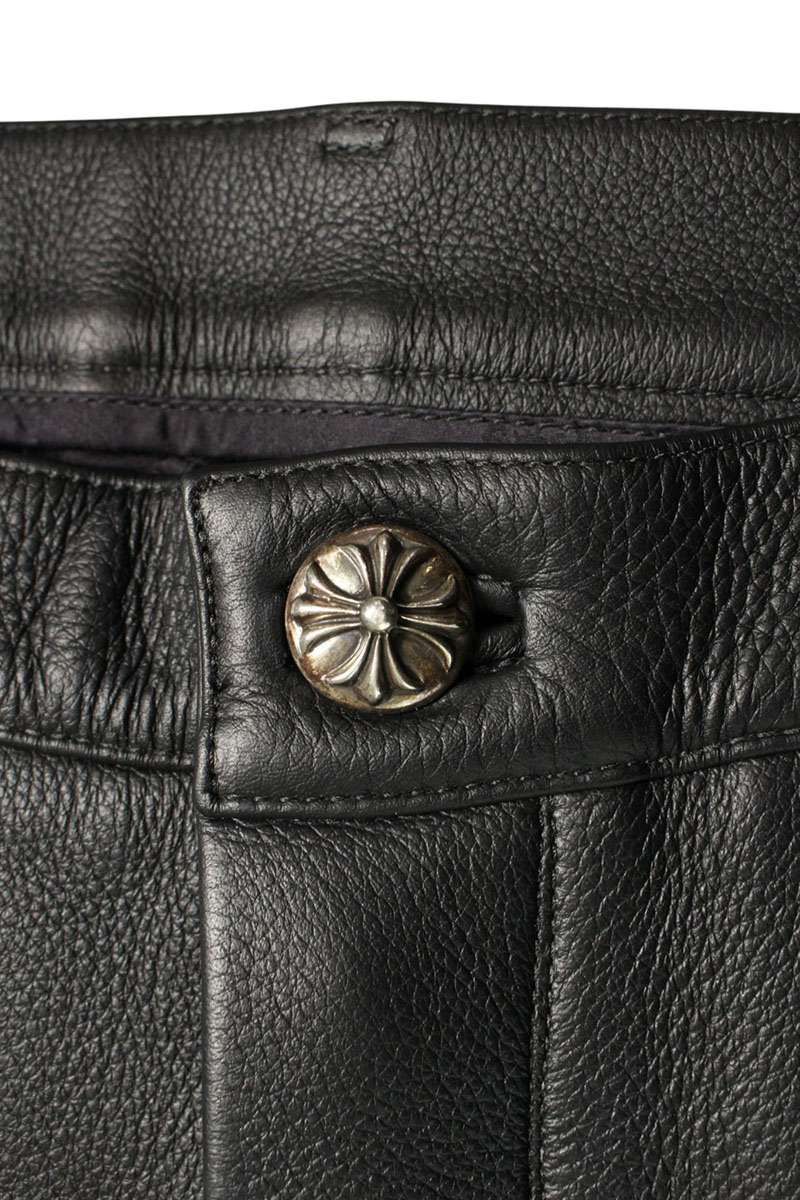 クロムハーツ JEAN STRTLG LTHR クロスパッチ付きレザーロングパンツ