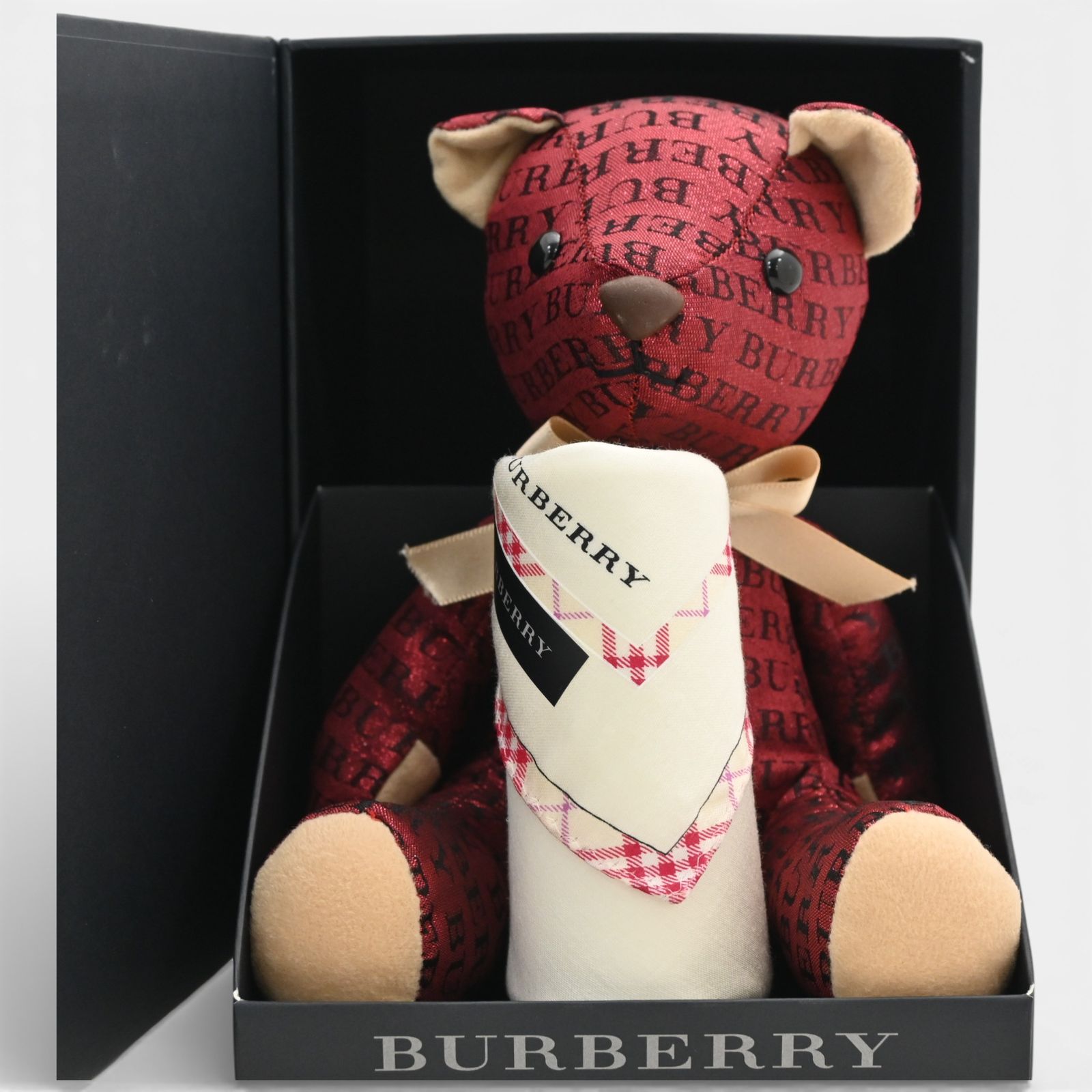 バーバリー ロゴ テディベア ぬいぐるみ レッド ハンカチセット Aランク bb 0306 cb