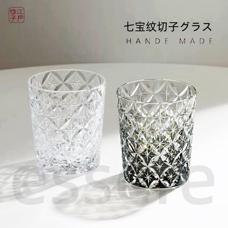 手作り水晶ガラス 江戸切子 七宝焼きロックグラス 2点まとめて グラス コップ クリスタルタンブラー ウィスキー用 250 ml 伝統工芸品 ギフトBOX付き