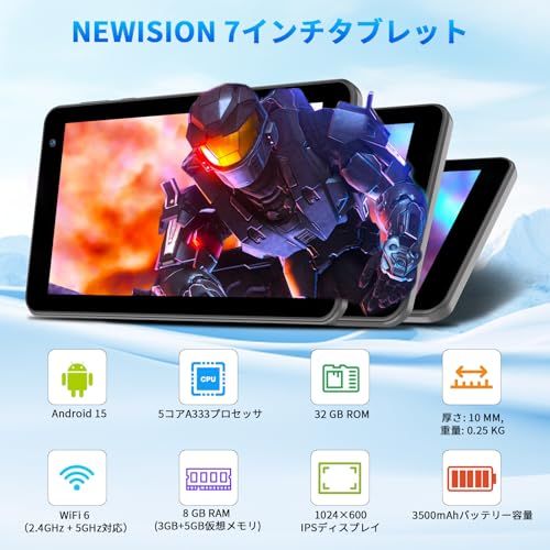 7インチ 18 cm タブレット 5コアAndroid 15タブレット 8 GB RAM 32 GBストレージ1 TB拡張 5 G WiFi 1024 x 600 IPS HDディスプレイ 3500 mAh デュアルカメラ Type Cタブレット e 46 ea 423