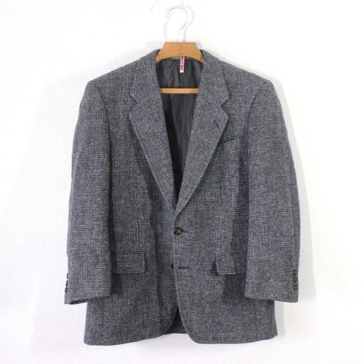 47 ハリスツイード ジャケット A 5 メンズ M グレー クリーニング済み Harris Tweed 胸囲92 胴囲80 身長170 秋冬