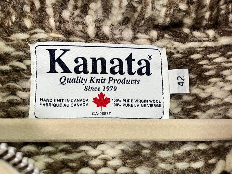 【未使用タグ付】 KANATA カナタ カウチンニット トナカイ柄 42 美品】KANATA カナタ ウールカウチンセーター トナカイ柄 ブラウン