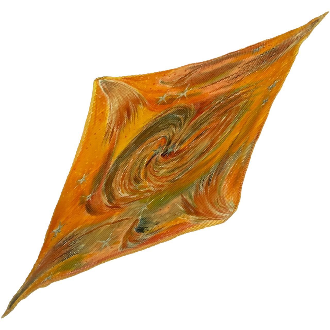 HERMES エルメス FEUX DU CIEL 天の火 スカーフ プリーツ シルク オレンジ マルチカラー き