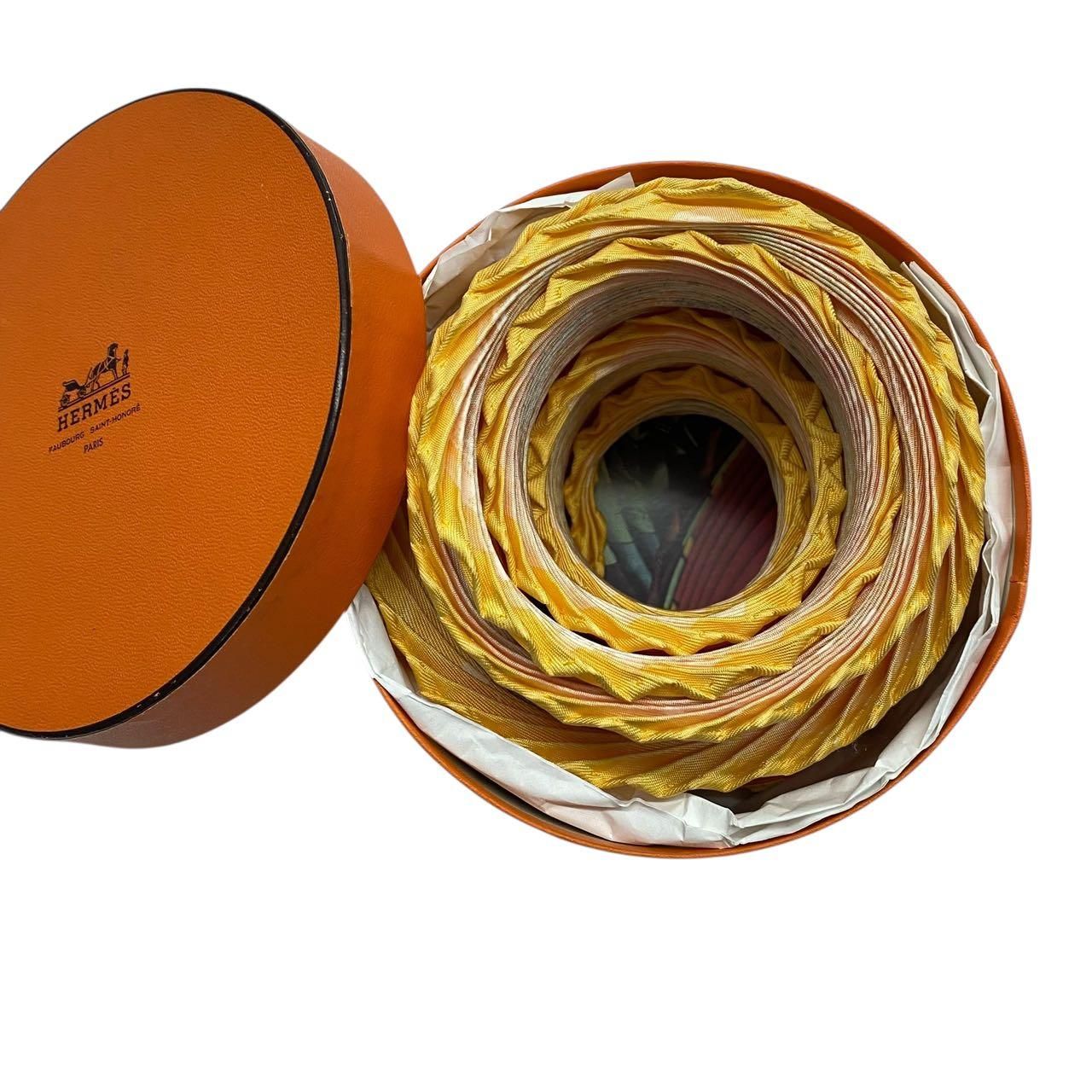 HERMES エルメス FEUX DU CIEL 天の火 スカーフ プリーツ シルク オレンジ マルチカラー き