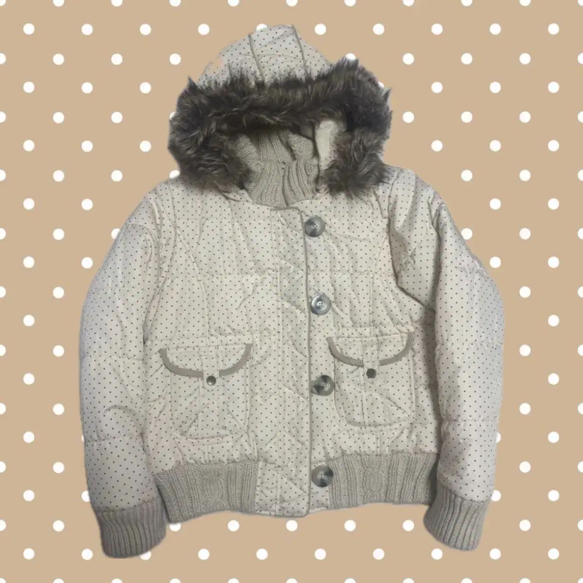 日本 ヴィンテージ ベージュ ドット ダウン