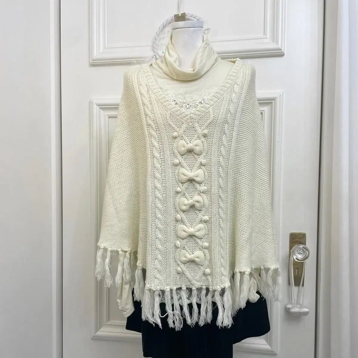 日本 ヴィンテージ 森ガール リー リボン ポンチョ