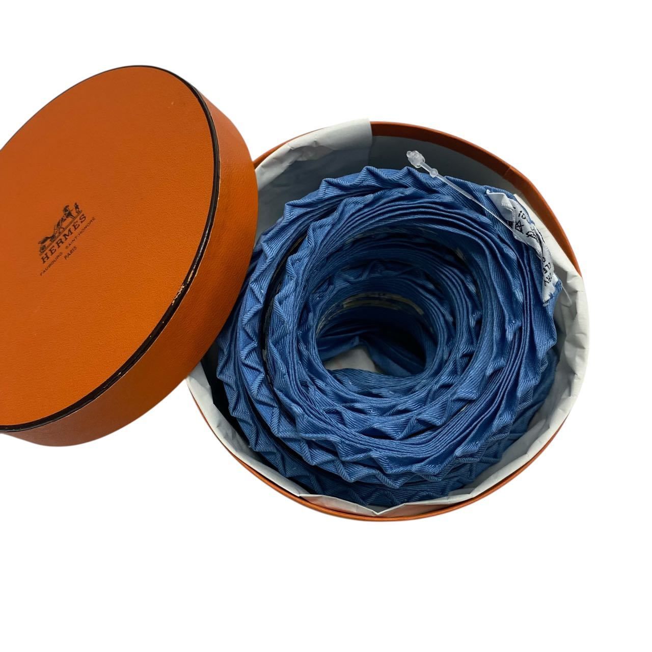 ♥品 HERMES エルメス スカーフ シルク プリーツ DIP DYE ディップ ダイ JUNGLE LOVE ジャングルラブ き ブルー