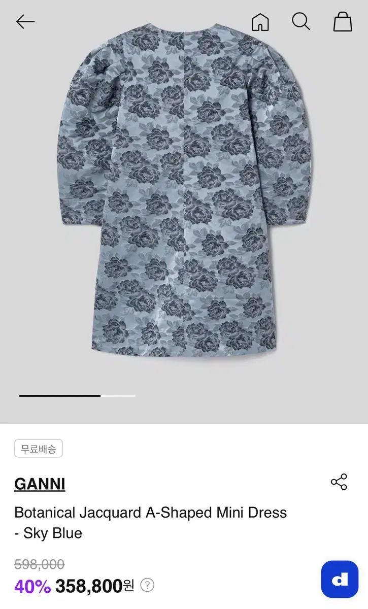 ガニー ボタニカル Aシェイプ ミニドレス スカイブルー