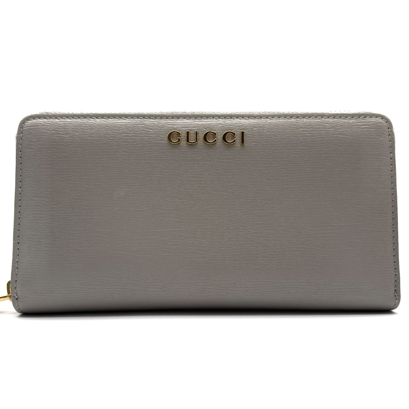 ♥に近い GUCCI グッチ 長財布 スクリプト ジップアラウンド ウォレット ラウンドファスナー ロゴ レザー 大容量 レディース グレー