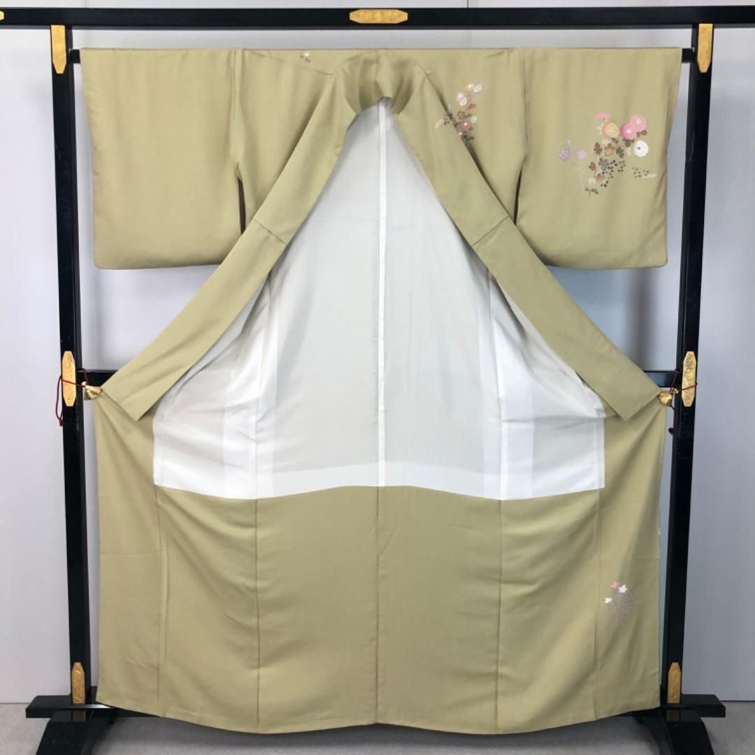 訪問着 作家物 美しい花模様 菊 萩 金銀彩 枯草色 K-5639 【公式通販】