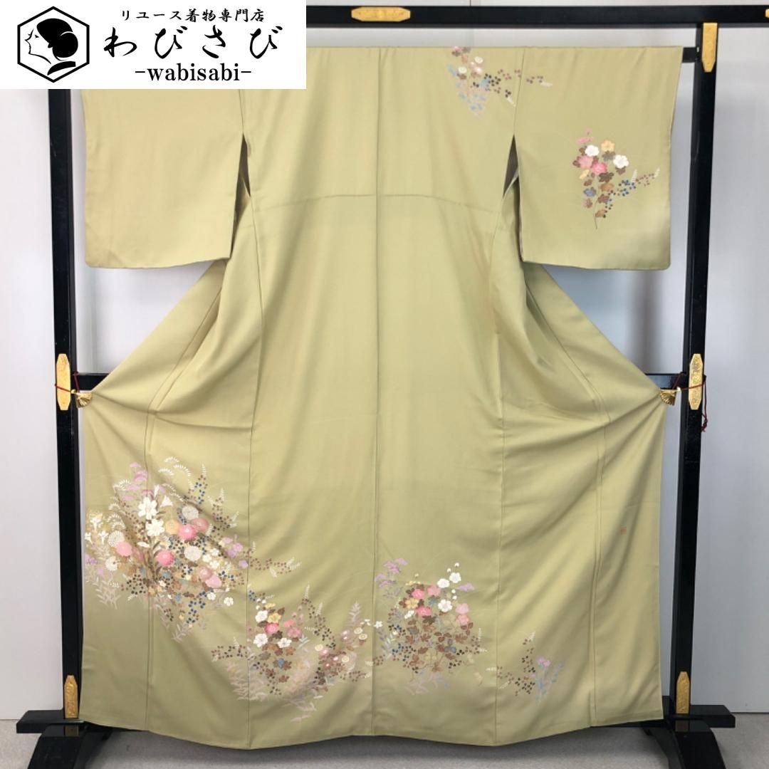 訪問着 作家物 美しい花模様 菊 萩 金銀彩 枯草色 K-5639 訪問着 作家物 美しい花模様 菊 萩 金銀彩 枯草色 K-5639 【公式通販】