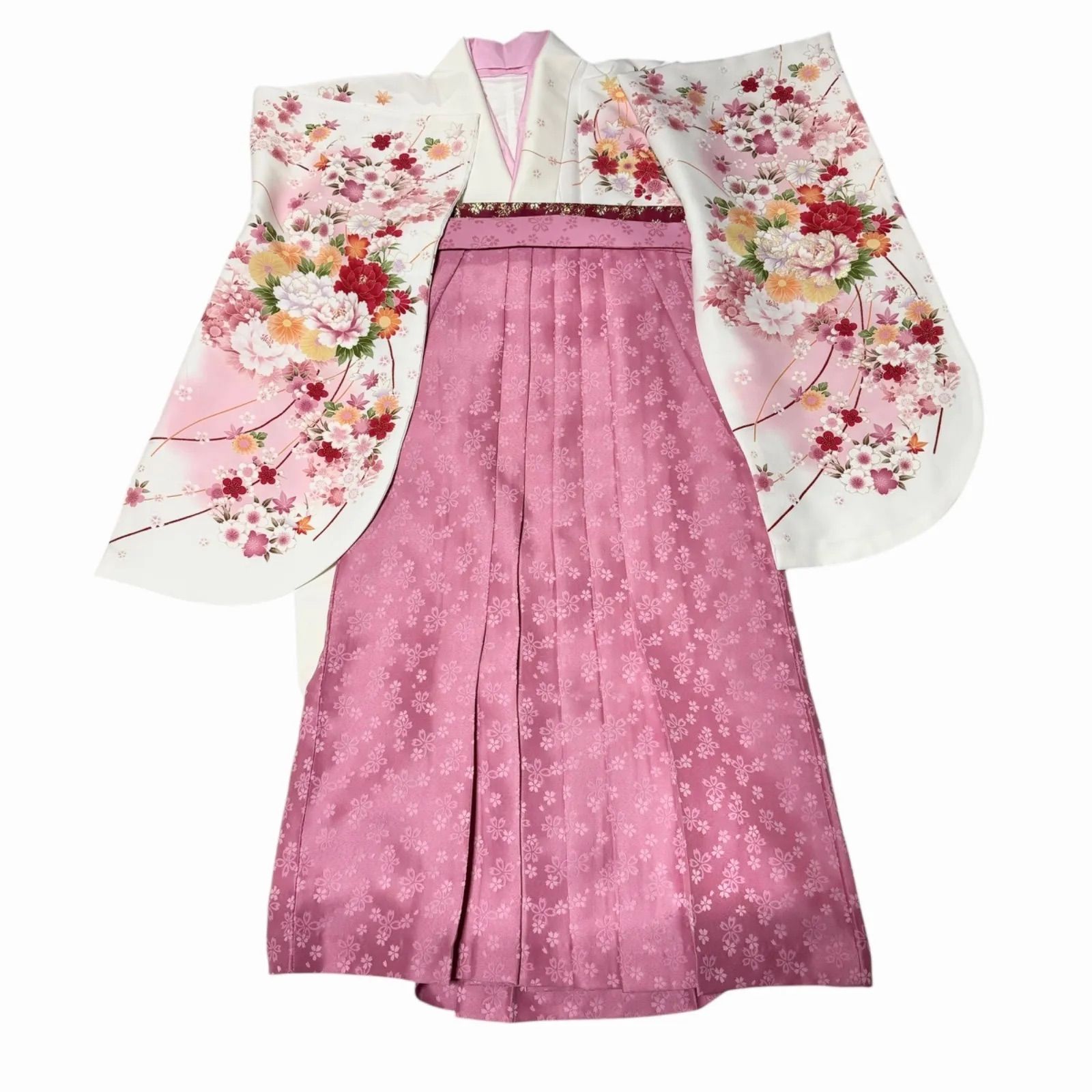 二尺袖 袴セット 小振袖 袴 91 95 卒業式 卒業着物 卒業衣装 大学生 短大生 小学生 牡丹 桜 ピンク 刺繍