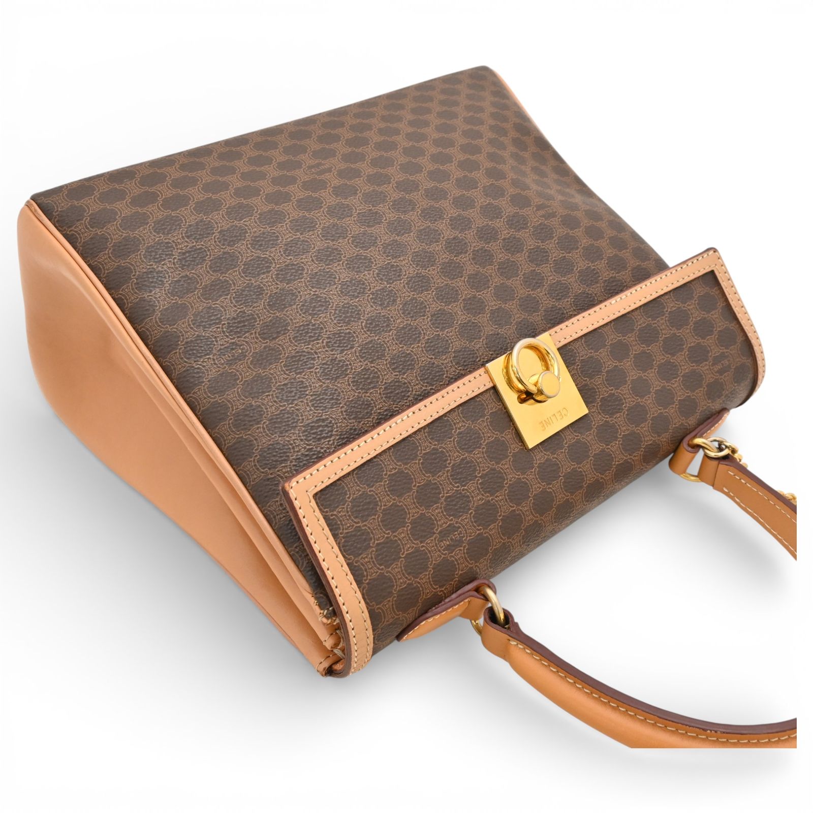 CELINE セリーヌ ハンドバッグ マカダム柄 ガンチーニ ゴールド金具 希少✨ CELINE ハンドバッグ ガンチーニ ゴールド金具 マカダム柄 PVC