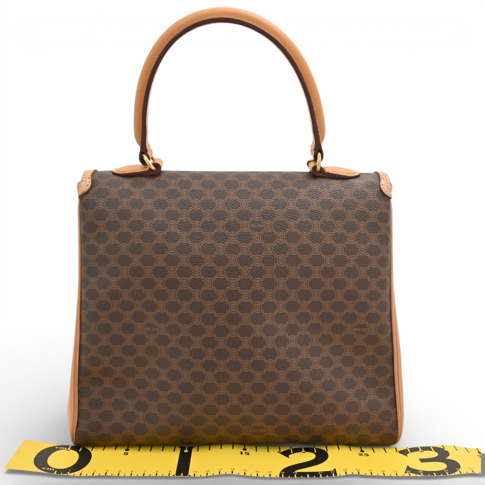 CELINE セリーヌ ハンドバッグ マカダム柄 ガンチーニ ゴールド金具 希少✨ CELINE ハンドバッグ ガンチーニ ゴールド金具 マカダム柄 PVC