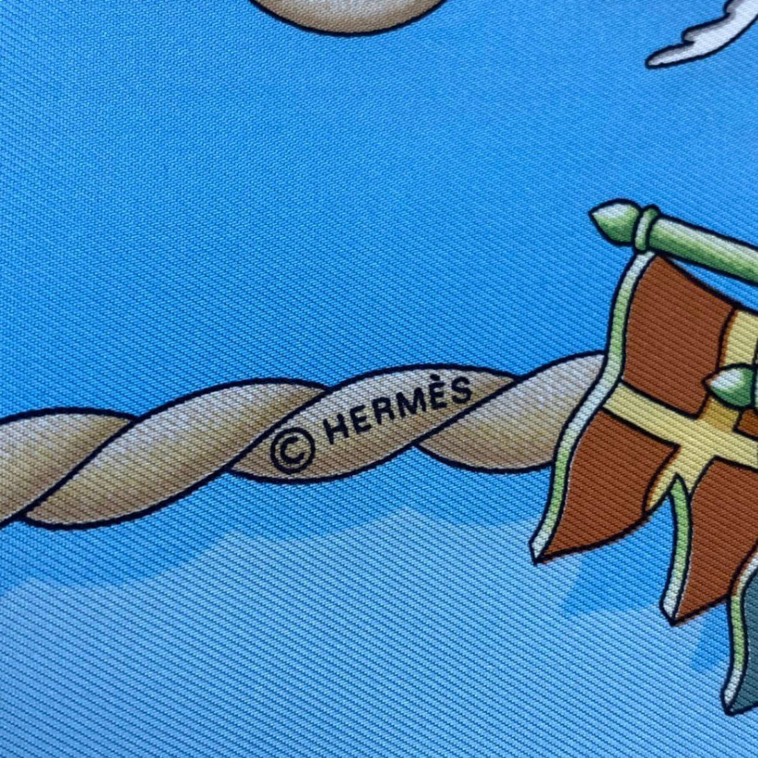 新品同様 HERMES エルメス カレ90 スカーフ シルク RAILING 船の手摺