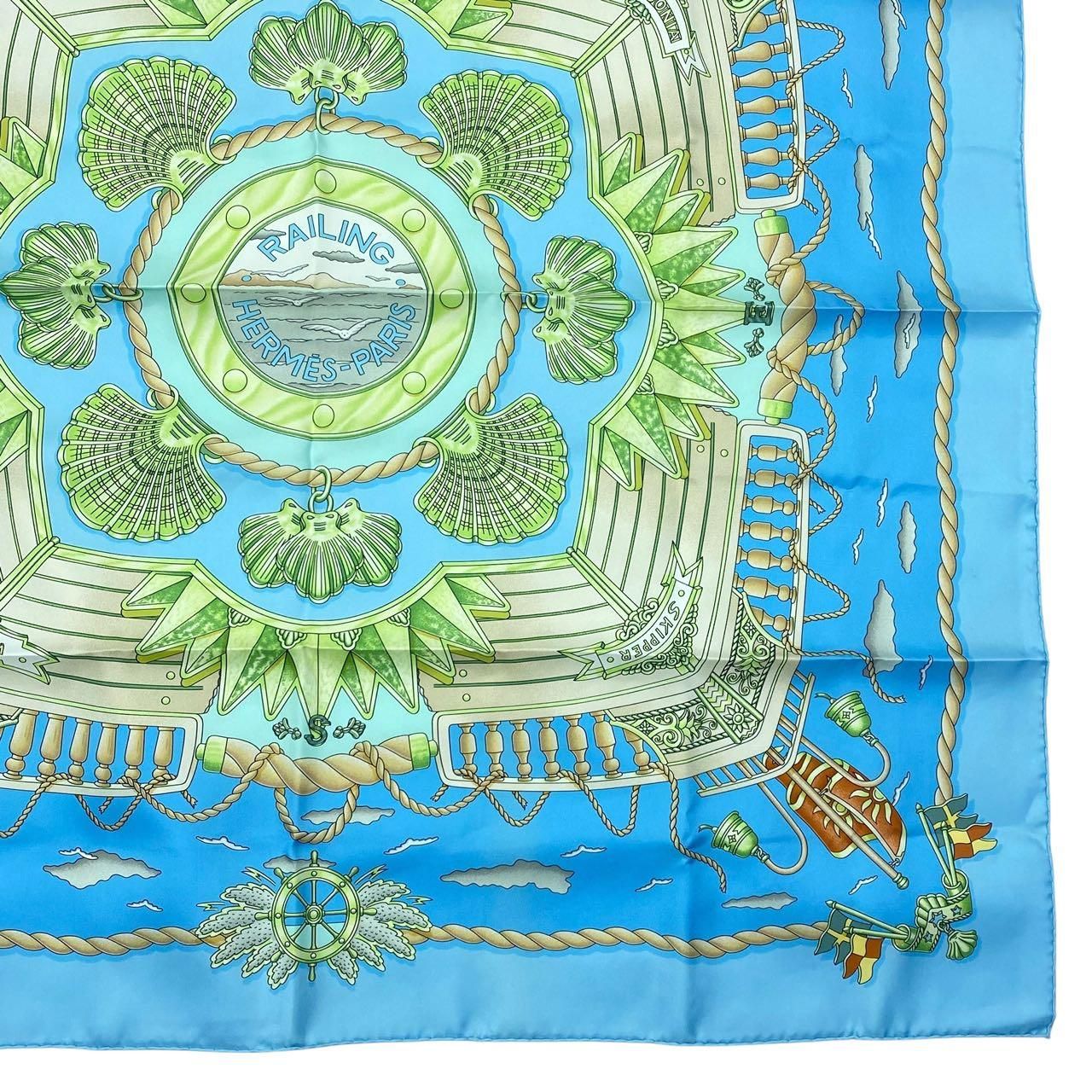 新品同様 HERMES エルメス カレ90 スカーフ シルク RAILING 船の手摺