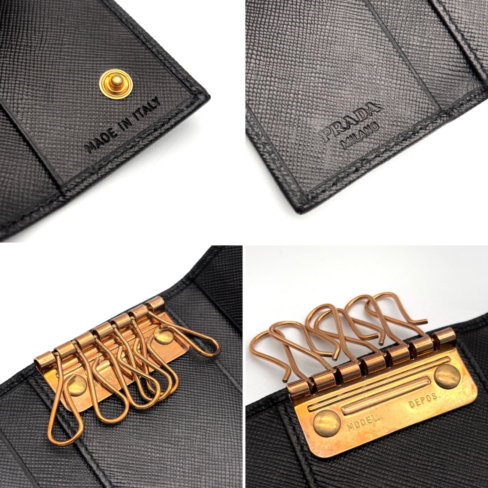 【美品・近年モデル】プラダ 6連 キーケース サフィアーノ 三角ロゴ RFID 美品・近年モデル】プラダ 6連 キーケース サフィアーノ 三角ロゴ RFID