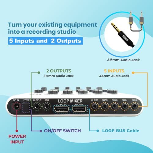 5チャンネルステレオ音声ミキサー 白い
