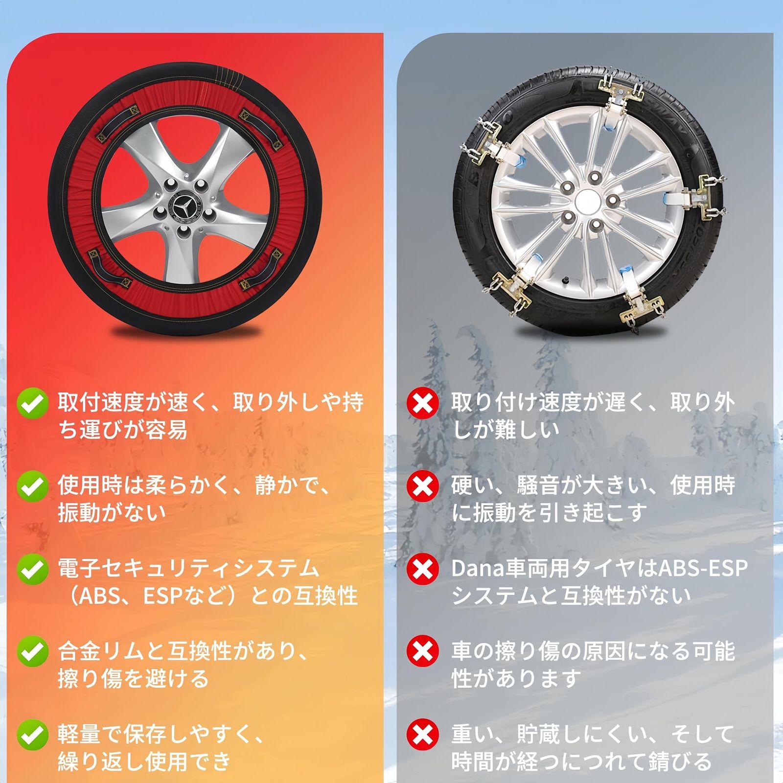  2025新改良 布製 タイヤチェーン スノーソックス 非金属 スノーチェーン タイヤソックス 簡単装着 軽量 静音 滑り止め 軽自動車 チェーン ジャッキアップ不要 チェーン規制対応 SXY-1 EU CE認証を取得 その他 タイヤ ホイール