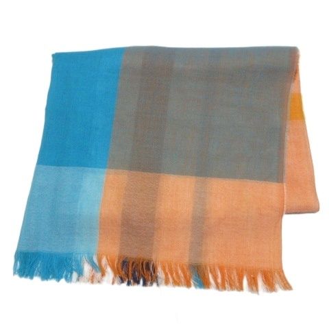 ジョンストンズオブエルガン Johnstons of Elgin ストール ライトウェイトメリノスカーフ サマーウール チェック フリンジ ブルー オレンジ ホワイト |X