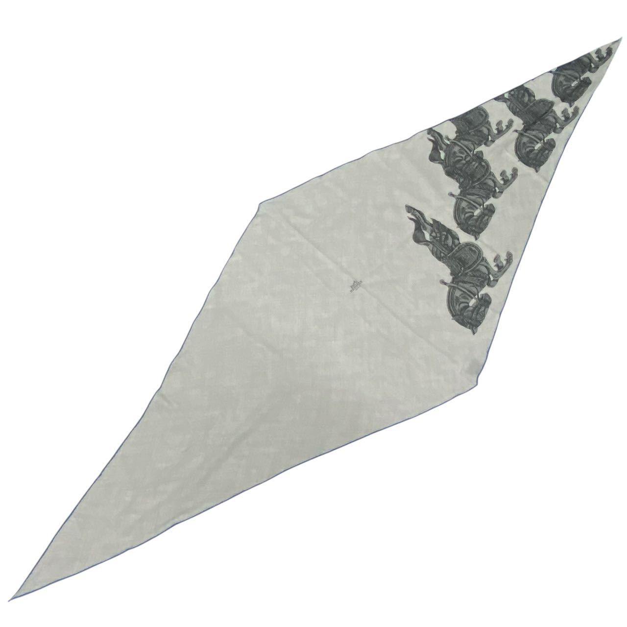 HERMES エルメス スカーフ 大判 カシミヤ ロザンジュ 馬柄 グレー