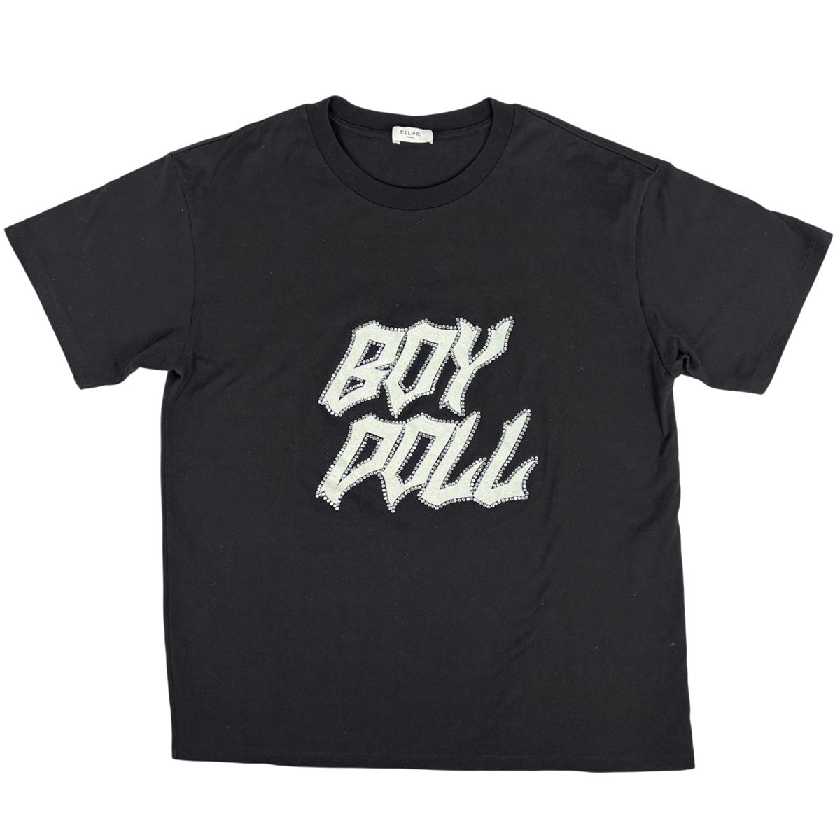 セリーヌ CELINE ロゴ 半袖 Tシャツ ラインストーン クルーネック トップス 半袖Ｔシャツ コットン ブラック メンズ