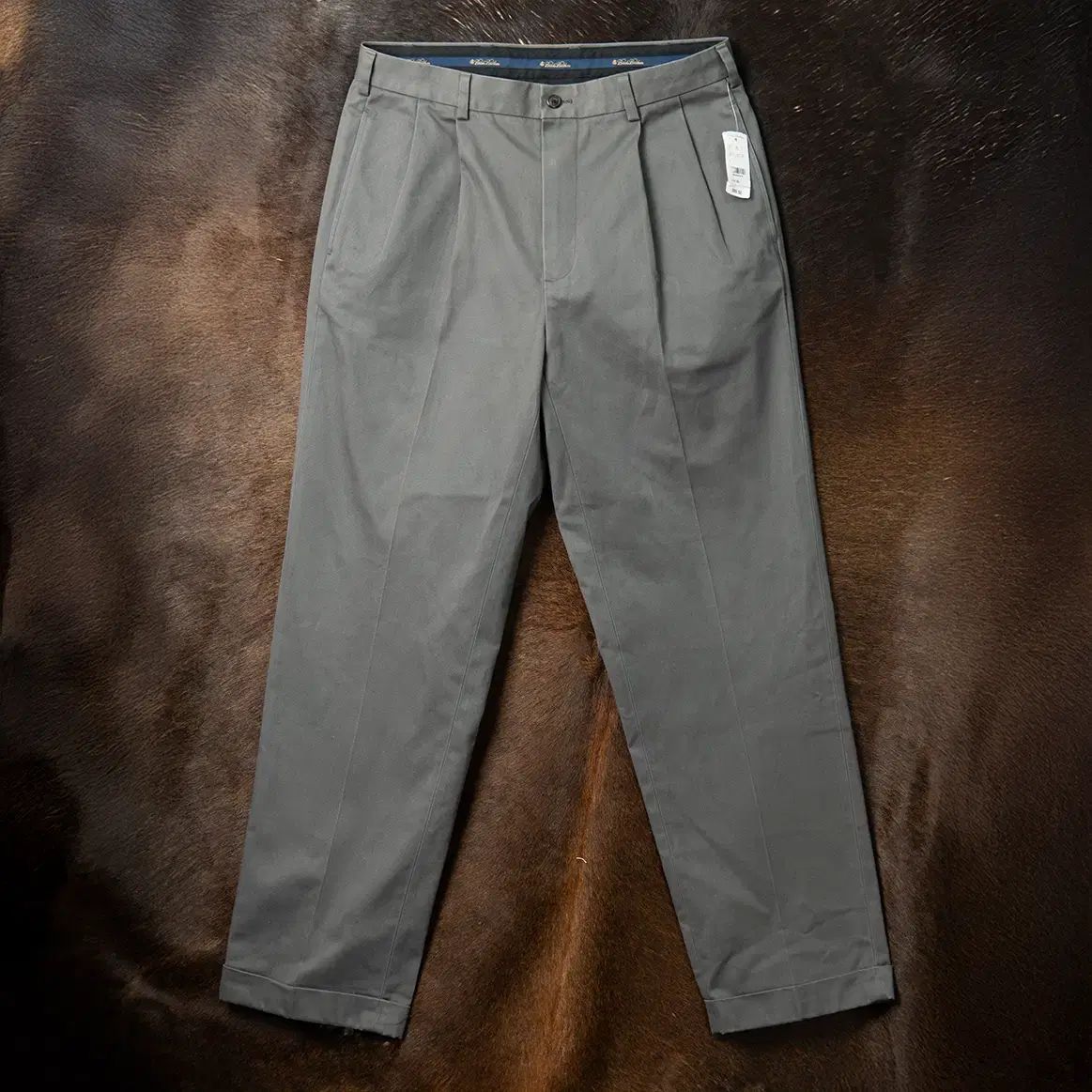 34 ブルックス ブラザーズ コットン ツイル ツータック チノパンツ グレー MB-1317
