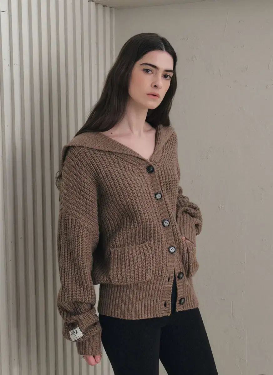 シティブリーズ ツーポケット セーラー カーディガン ブラウン