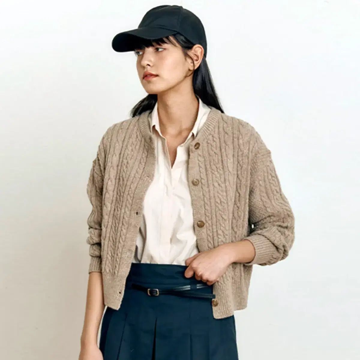 HACIE ウールケーブルニットカーディガン フリーサイズ