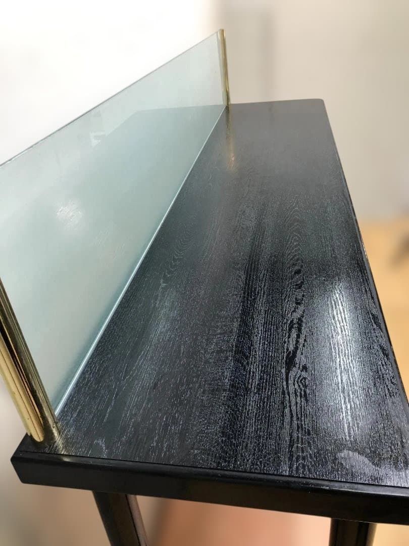 店舗什器 ハイカウンター テーブル ガラス間仕切り 真鍮調フレーム