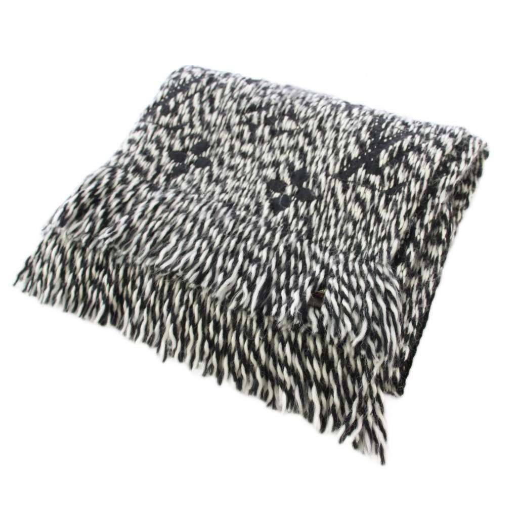 ルイヴィトン LOUIS VUITTON エシャルプロゴマニア マフラー シルク混 黒 白 M 70423 |KH OH