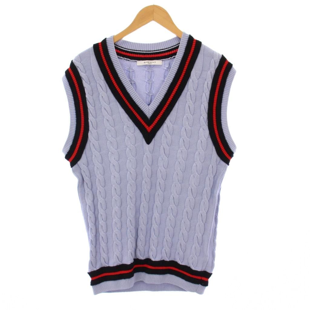 ジバンシィ Vネックベスト ニット ケーブル編み S 青 17 7506 505 |KH