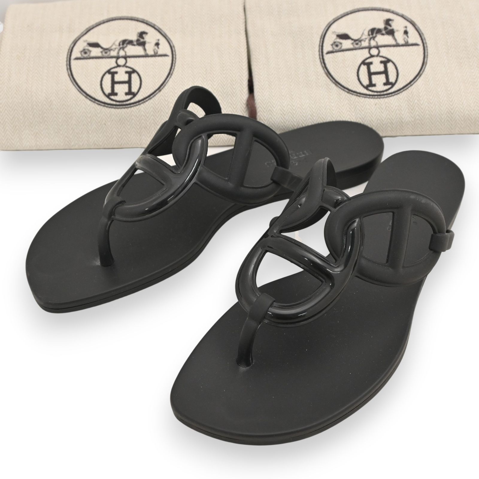 エルメス エジェリ サンダル シェーヌダンクル ブラック Aランク he 8831 nn