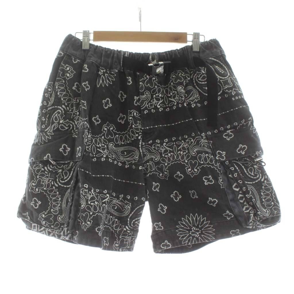 サカイ sacai 22 SS BANDANA PRINT SHORTS バンダナプリント ショートパンツ カーゴ ペイズリー柄 ジップフライ 3 グレー 白 ホワイト 22-02692 M |KU