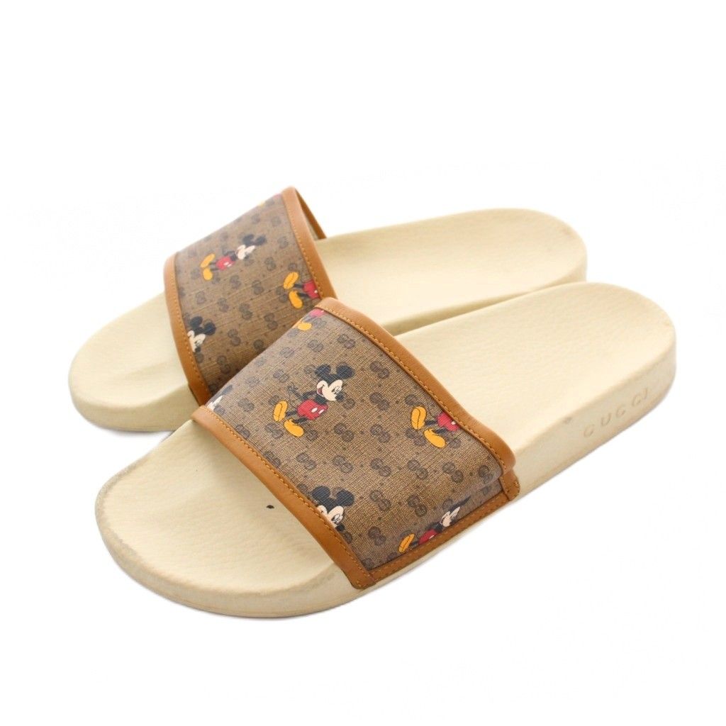 グッチ GUCCI Disney GG Mickey Slide ミッキー サンダル スリッパ 7 茶 603702 |KH