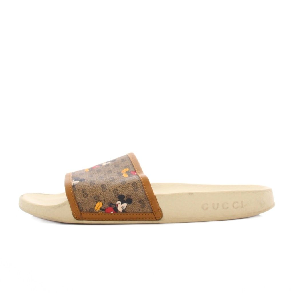 グッチ GUCCI Disney GG Mickey Slide ミッキー サンダル スリッパ 7 茶 603702 |KH