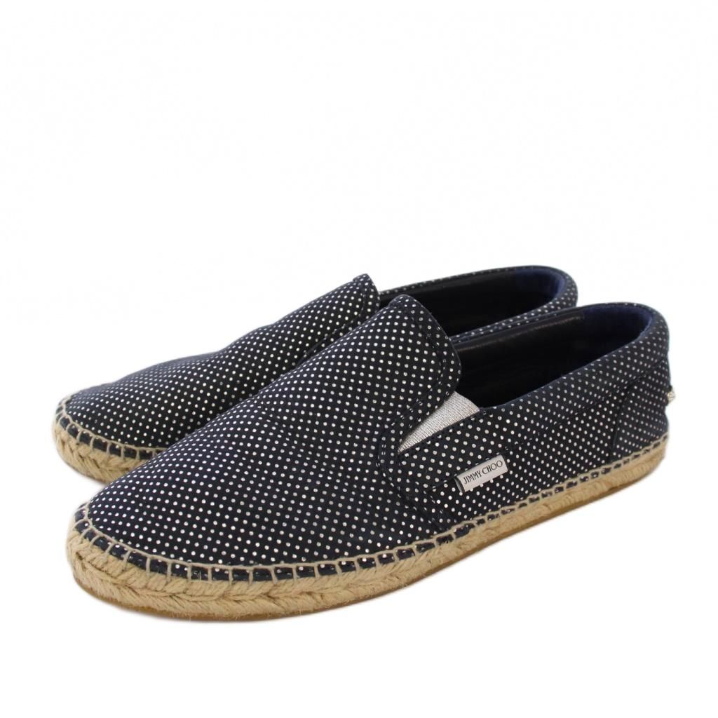 ジミーチュウ JIMMY CHOO VLAD エスパドリーユ フラットシューズ スリッポン ドット レザー 42 紺 |KH