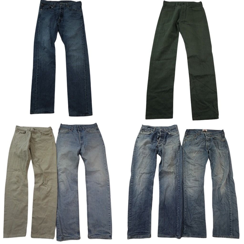古着卸 まとめ売り リーバイス 501 デニム パンツ セット メンズ 32 ベージュ インディゴブルー カーキ 古着 ND 3258