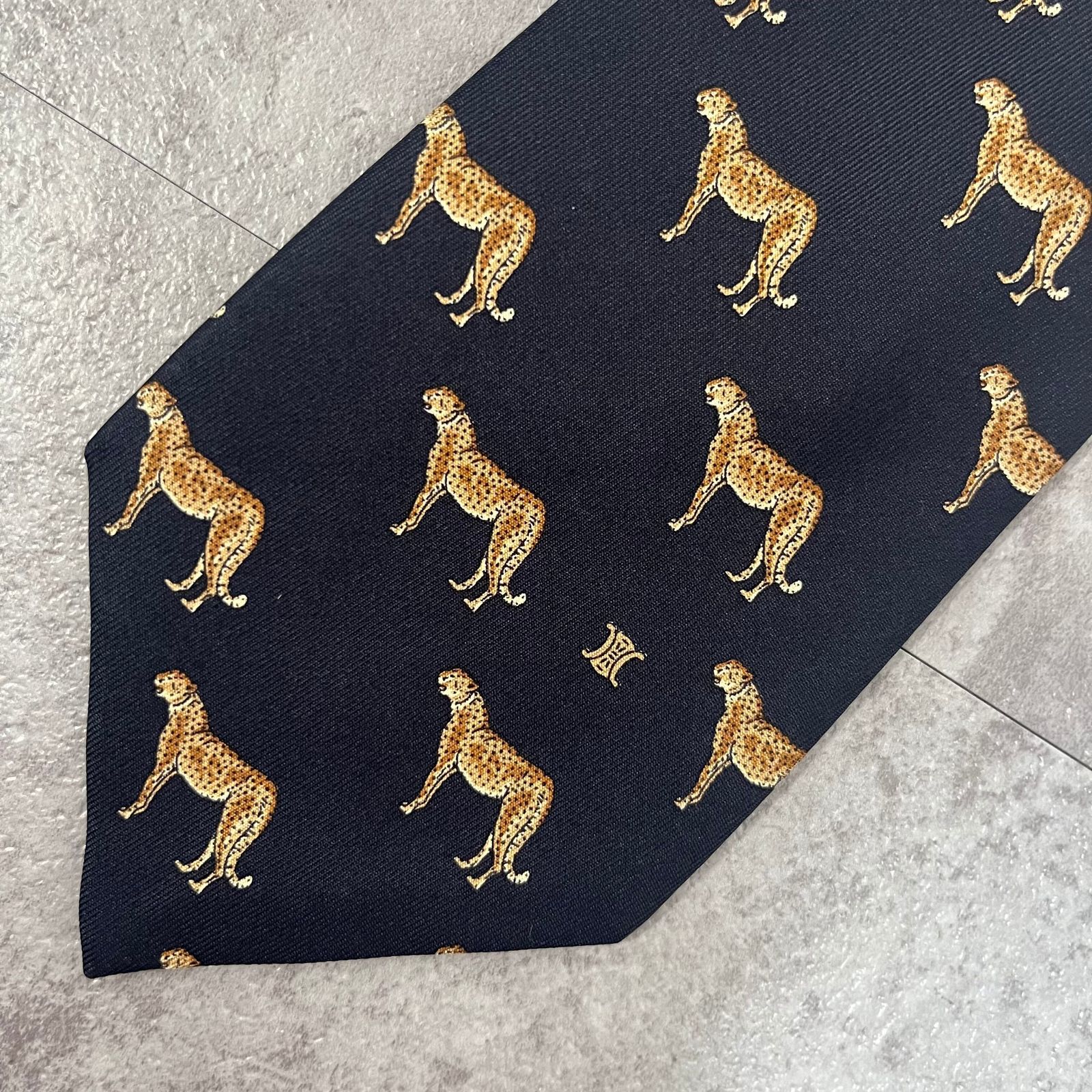 CELINE】ロゴ入りアニマル柄ネクタイ 豹柄 ヒョウ チーター ジャガー