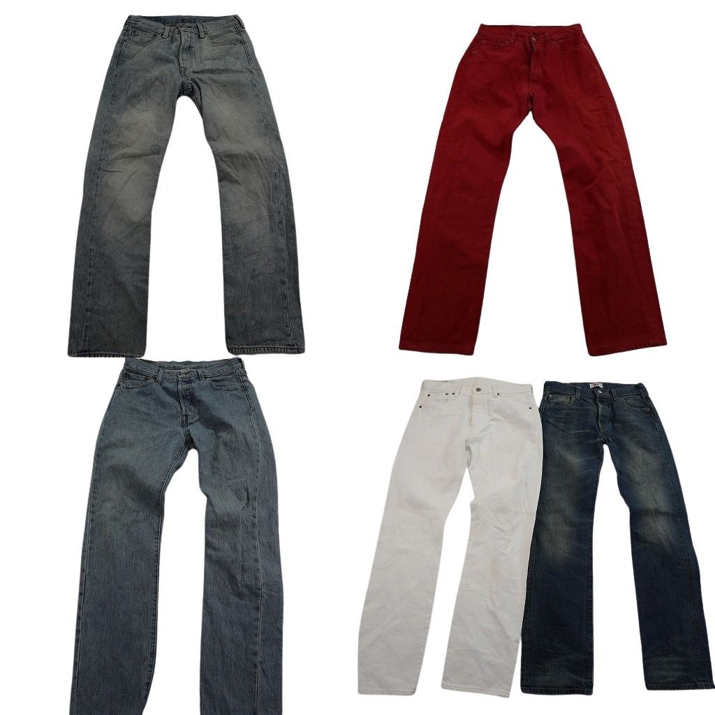 古着卸 まとめ売り リーバイス 501 デニム パンツ セット メンズ 32 インディゴブルー ホワイト 赤 レッド 古着 ND 3262