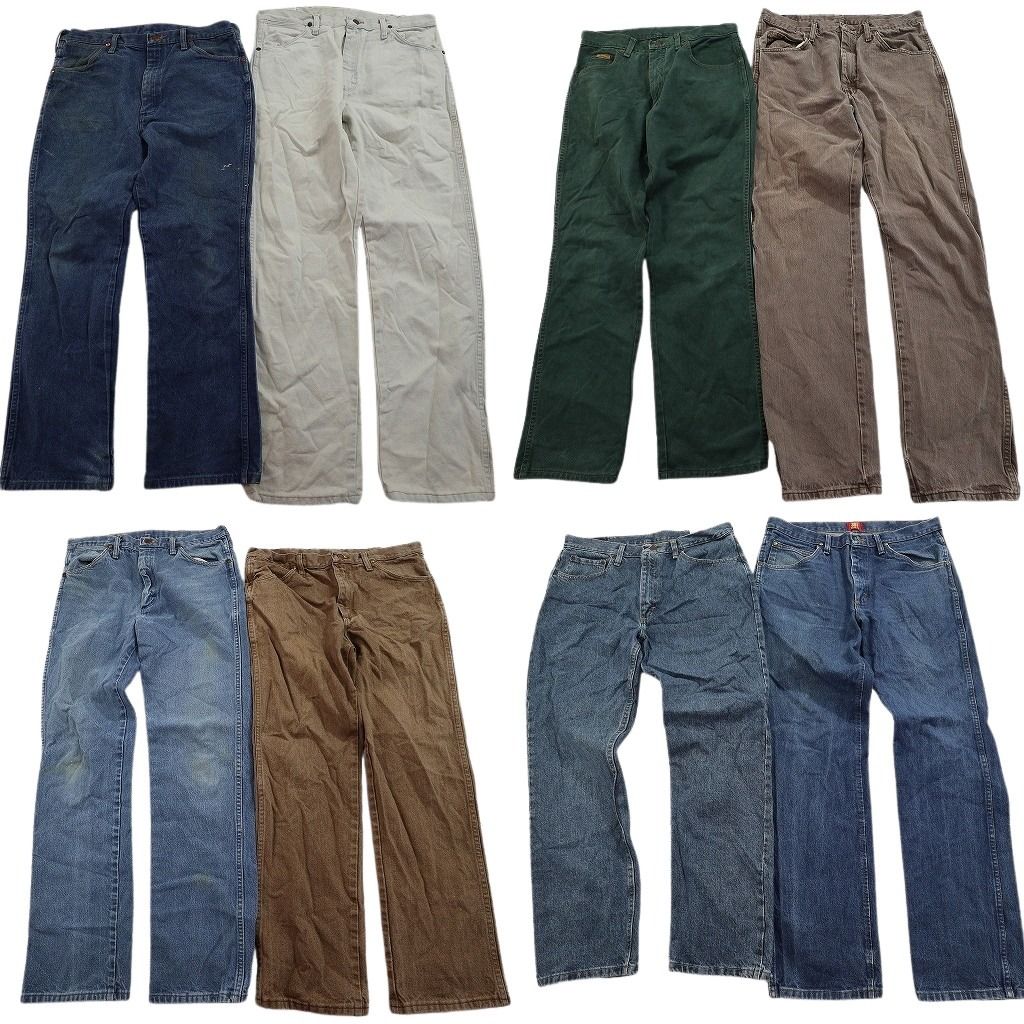 古着卸 まとめ売り Wrangler ラングラー デニム パンツ セット メンズ 36 |35 |34 インディゴブルー 茶色 グリーン 古着 ND 3286
