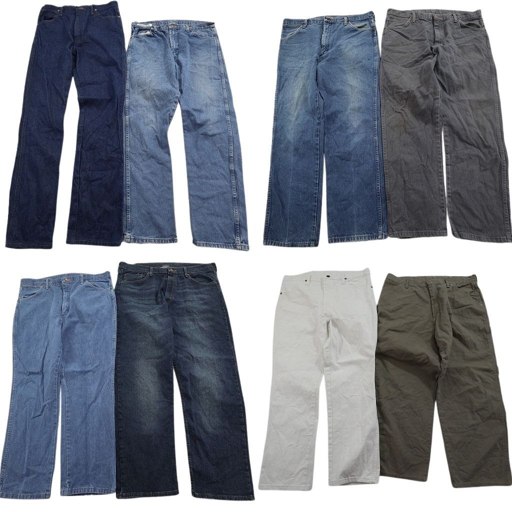 古着卸 まとめ売り Wrangler ラングラー デニム パンツ セット メンズ 36 ブラック ホワイト ベージュ 革パッチ 古着 ND 3285