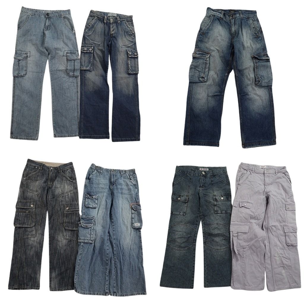 古着卸 まとめ売り デニム カーゴ パンツ セット メンズ 32 |31 ダブルニー ワーク フェード アメカジ 古着 ND 3378
