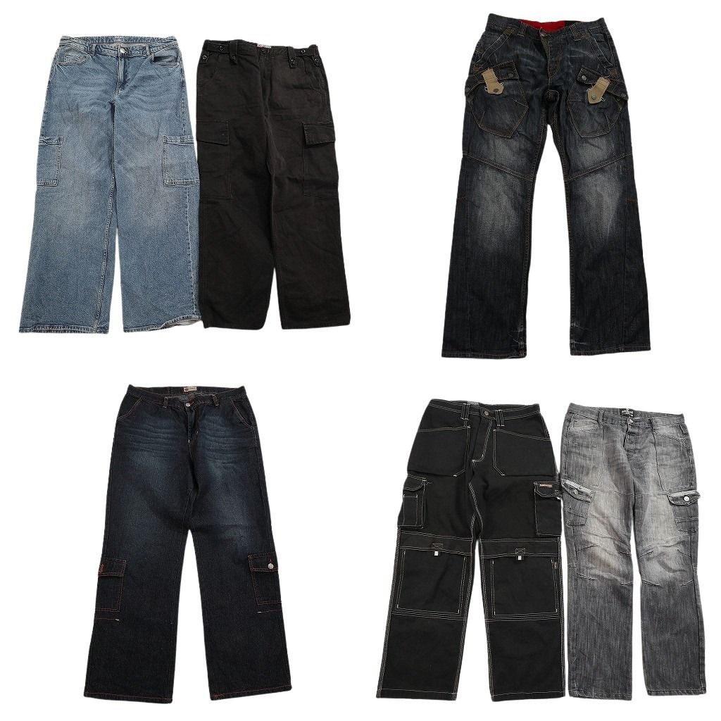 古着卸 まとめ売り デニム カーゴ パンツ セット メンズ 40 |38 |36 |34 インディゴブルー ブラック ワーク 古着 ND 3376