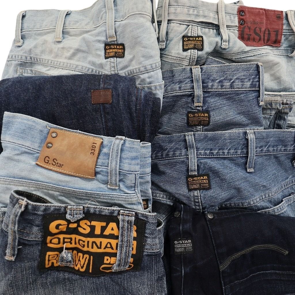  古着卸 まとめ売り G-STAR RAW デニム パンツ セット メンズ 34 |33 |32 ダブルニー フェード ヒゲ インディゴブルー ND 3373 その他 メンズ