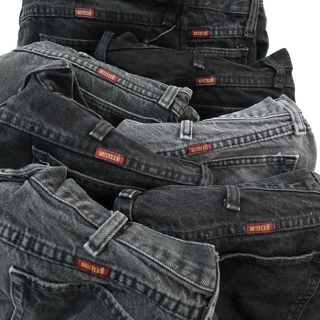 古着卸 まとめ売り RUSTLER ラスラー ブラックデニム パンツ セット メンズ 38 |40 グレー アメカジ フェード 古着 ND 3422