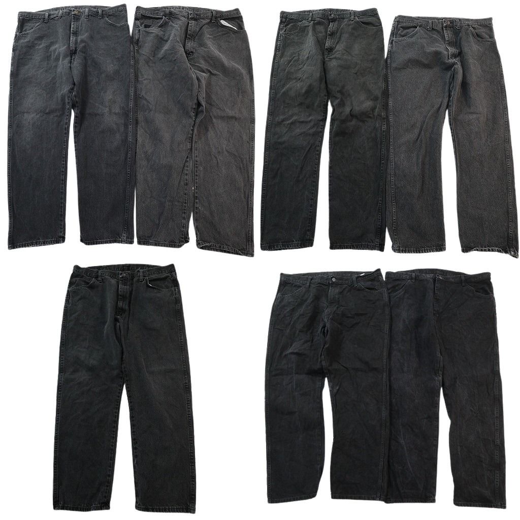 古着卸 まとめ売り RUSTLER ラスラー ブラックデニム パンツ セット メンズ 44 |42 |40 ヒゲ アメカジ フェード 古着 ND 3421